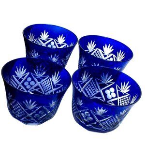 Edo Kiriko Cobalt Blue Cut to Clear Crystal Drinkware Set